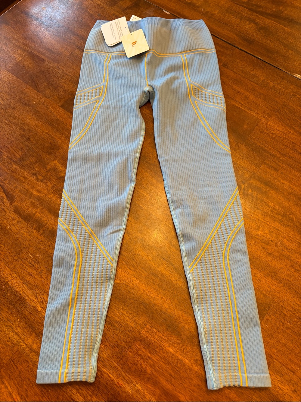 NWT Fabletics Seamless Compressive Legging S Blue Golden Ray Stripe $59